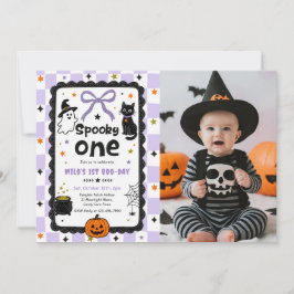 Invitación Foto de cumpleaños de Halloween de Gingham Spooky 