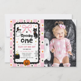 Invitación Foto de cumpleaños de Halloween de Gingham Spooky 