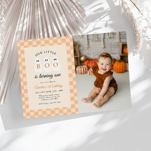 Invitación Foto de cumpleaños de Halloween Little Boo Ghost 1