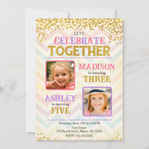 Invitación Foto de cumpleaños de hermanos gemelos chicas