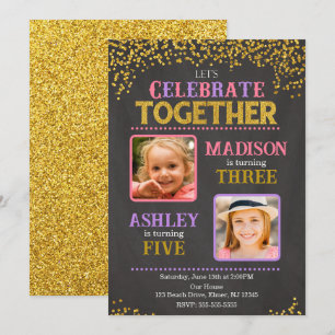 Invitación Foto de cumpleaños de hermanos gemelos chicas