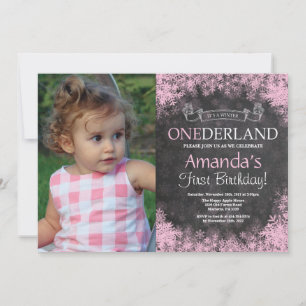 Invitación Foto de cumpleaños de invierno Onederland Girl 1st