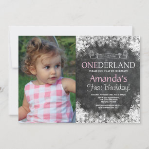 Invitación Foto de cumpleaños de invierno Onederland Girl 1st