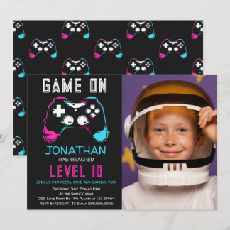 Invitación Foto de cumpleaños de jugador de videojuegos sube