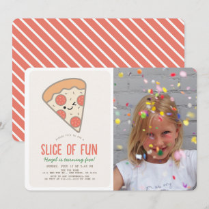 Invitación Foto de cumpleaños de Kawaii, Fiesta de Pizza dive