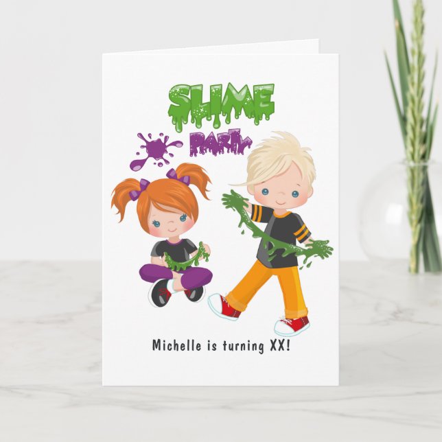 Invitación Foto de cumpleaños de Kids Slime Fiesta (Anverso)