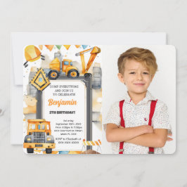 Invitación Foto de cumpleaños de la construcción
