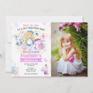 Invitación Foto de cumpleaños de la fiesta del té de Alicia e