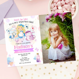 Invitación Foto de cumpleaños de la fiesta del té de Alicia e