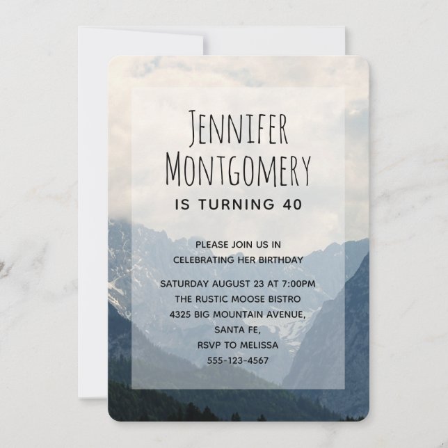 Invitación Foto de cumpleaños de la naturaleza de las montaña (Anverso)