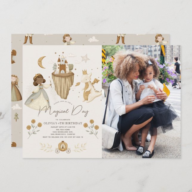 Invitación Foto de cumpleaños de la piel oscura de la princes (Anverso / Reverso)