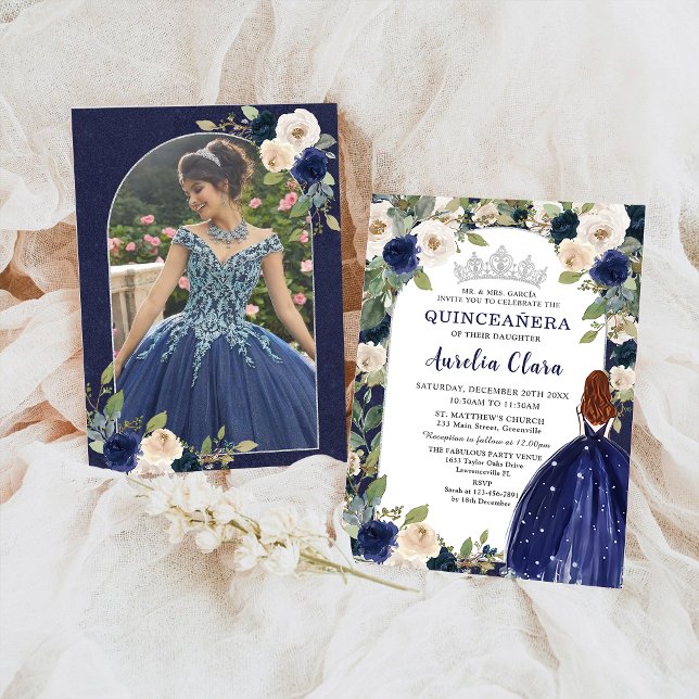 Invitación Foto de cumpleaños de la princesa floral azul Quin (Subido por el creador)
