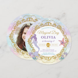 Invitación Foto De Cumpleaños De La Sirena purpurina Bajo El 