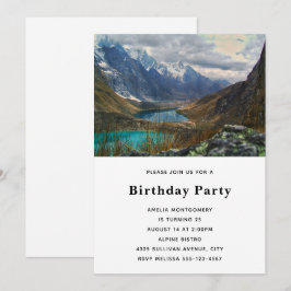 Invitación Foto de cumpleaños de las montañas alpinas escénic