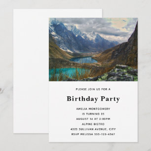 Invitación Foto de cumpleaños de las montañas alpinas escénic