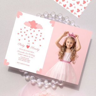 Invitación Foto de cumpleaños de Lluvia Cardíaca Rosa