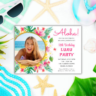 Invitación Foto de cumpleaños de Luau Hawaiano Tropical Aloha