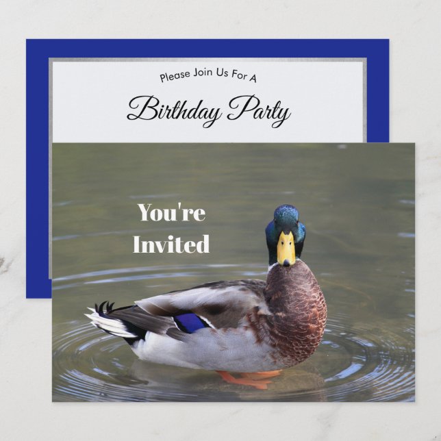 Invitación Foto de cumpleaños de Mallard Duck Drake Water (Anverso / Reverso)
