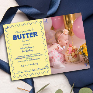 Invitación Foto de cumpleaños de mantequilla que cumple un añ