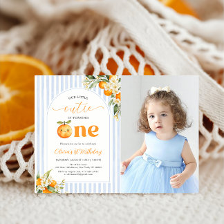 Invitación Foto de cumpleaños de naranja cítrico pequeña cuti