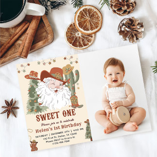 Invitación Foto de cumpleaños de Navidades de Santa Sweet One