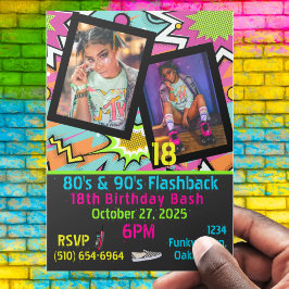 Invitación Foto de cumpleaños de Neon 80's|90 de Flashback Hi