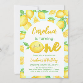 Invitación Foto de cumpleaños de niña con limón en su 1er cum