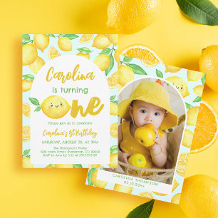 Invitación Foto de cumpleaños de niña con limón en su 1er cum