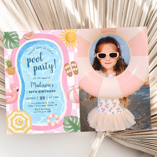 Invitación Foto de cumpleaños de niña con tema de fiesta de v