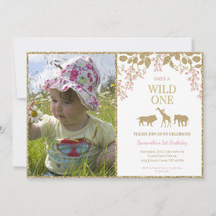 Invitación Foto de cumpleaños de niña de 1 año Pink and Gold 