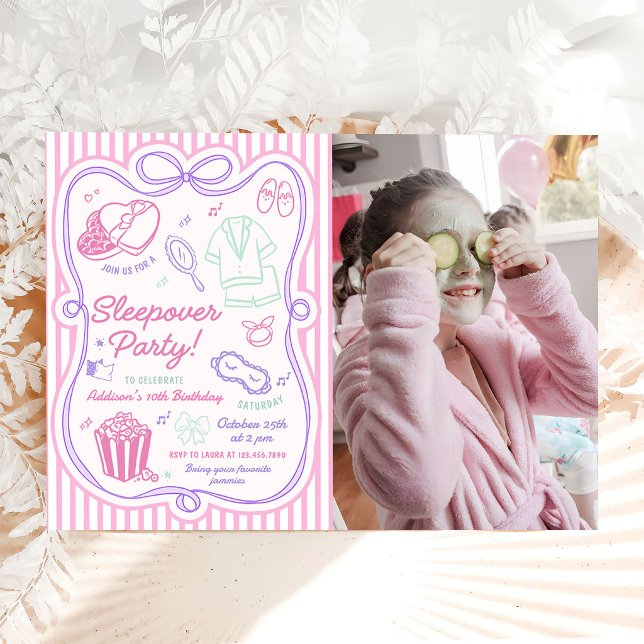 Invitación Foto de cumpleaños de niña de fiesta de pijamas (Subido por el creador)
