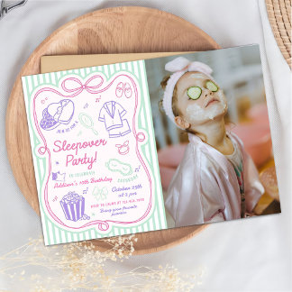 Invitación Foto de cumpleaños de niña de fiesta de pijamas