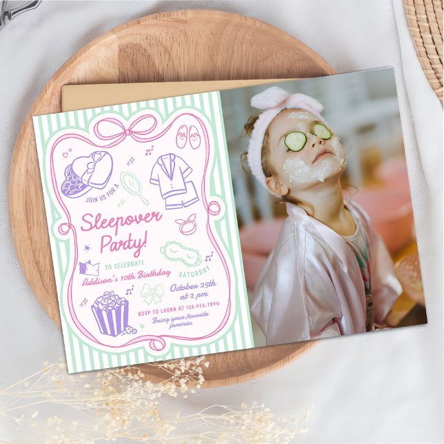 Invitación Foto de cumpleaños de niña de fiesta de pijamas (Subido por el creador)