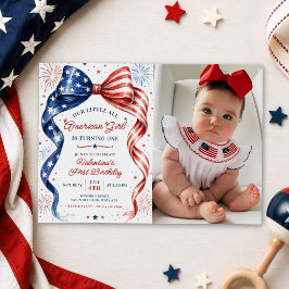 Invitación Foto de cumpleaños de niña estadounidense roja bla
