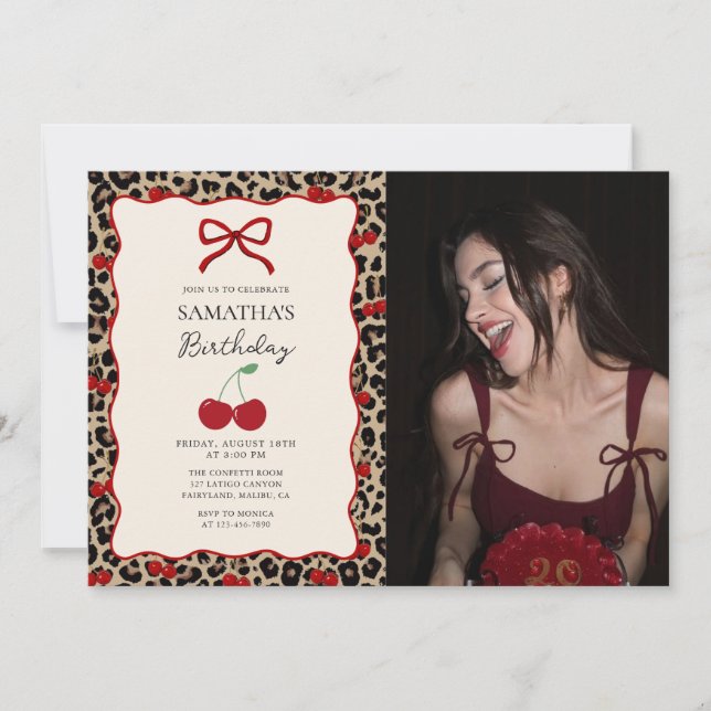 Invitación Foto de cumpleaños de niña leopardo guepardo coque (Anverso)