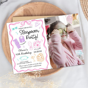 Invitación Foto de cumpleaños de niña linda fiesta de pijamas