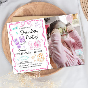 Invitación Foto de cumpleaños de niña linda fiesta de pijamas
