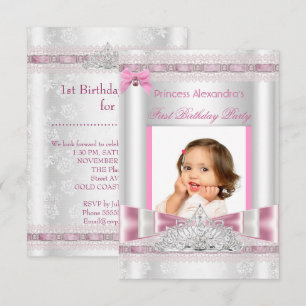 Invitación Foto de cumpleaños de niña pequeña princesa primer