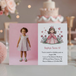 Invitación Foto de Cumpleaños de Niña Princesa Rosa Linda