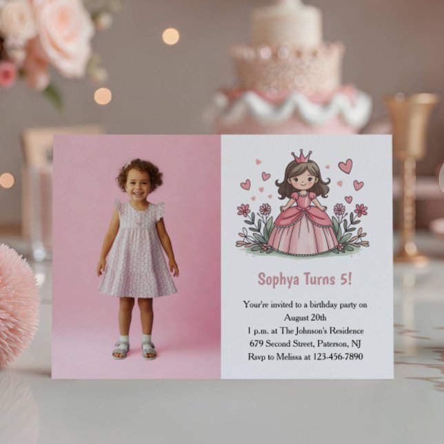 Invitación Foto de Cumpleaños de Niña Princesa Rosa Linda (Subido por el creador)