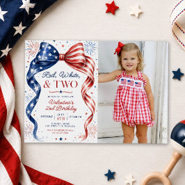 Invitación Foto de cumpleaños de niña roja blanca y dos 4 de