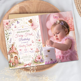 Invitación Foto de cumpleaños de niñas florales en jardín de