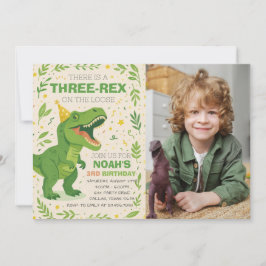 Invitación Foto de cumpleaños de niño con dinosaurio Three-Re