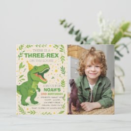 Invitación Foto de cumpleaños de niño con dinosaurio Three-Re