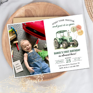 Invitación Foto de cumpleaños de niño con vehículos de constr