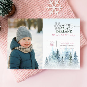 Invitación Foto de cumpleaños de niño de 1 año de Snowflake W
