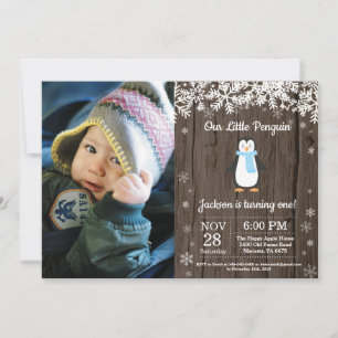Invitación Foto de cumpleaños de niño de invierno de pingüino
