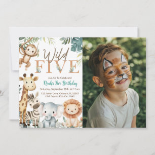 Invitación Foto de cumpleaños de niño de Safari de Cinco Anim