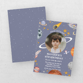 Invitación Foto de Cumpleaños de Niños Astronautas en el Espa