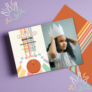 Invitación Foto de cumpleaños de niños con boliche retro